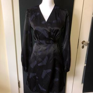 H&M Satin Oriental Print Wrap Cocktail Dress